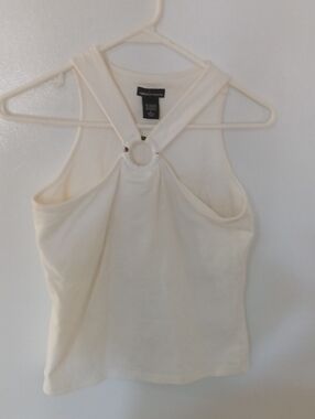 Moda International Cream Halter Tank with Ring Detail
